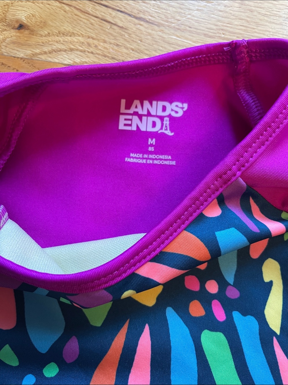 Lands' End Purple colorful mosaic butterfly Rash Guard & bikini bottom - Picture 3 of 12